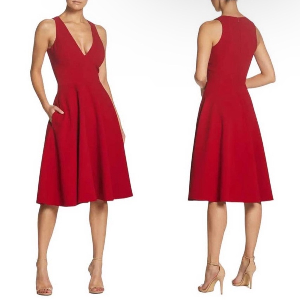 Dress the Population dress red Catalina fit flare cocktail